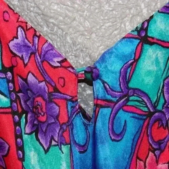VINTAGE 90s Erica Taylor Mini Satin Slip Dress Floral Lingerie Intimate Large - Picture 4 of 8